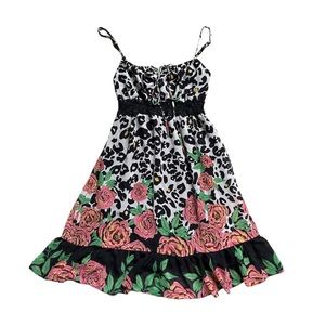 Leopard and Rose Print Lace Babydoll Dress